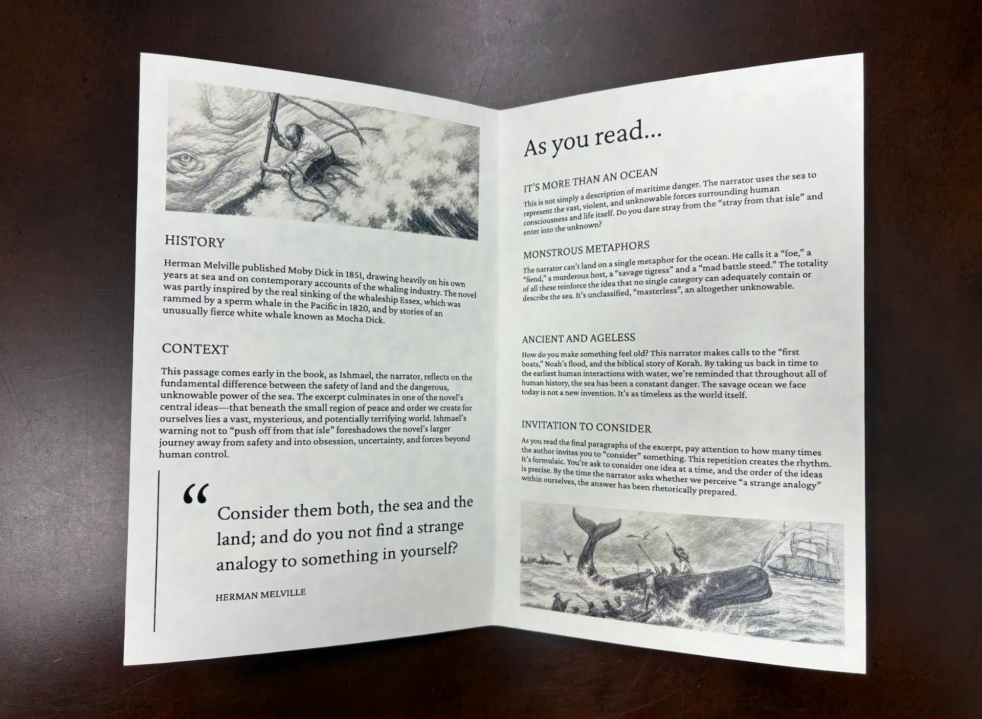 Inside a Human by Hand packet: Moby Dick history, context, and reading notes