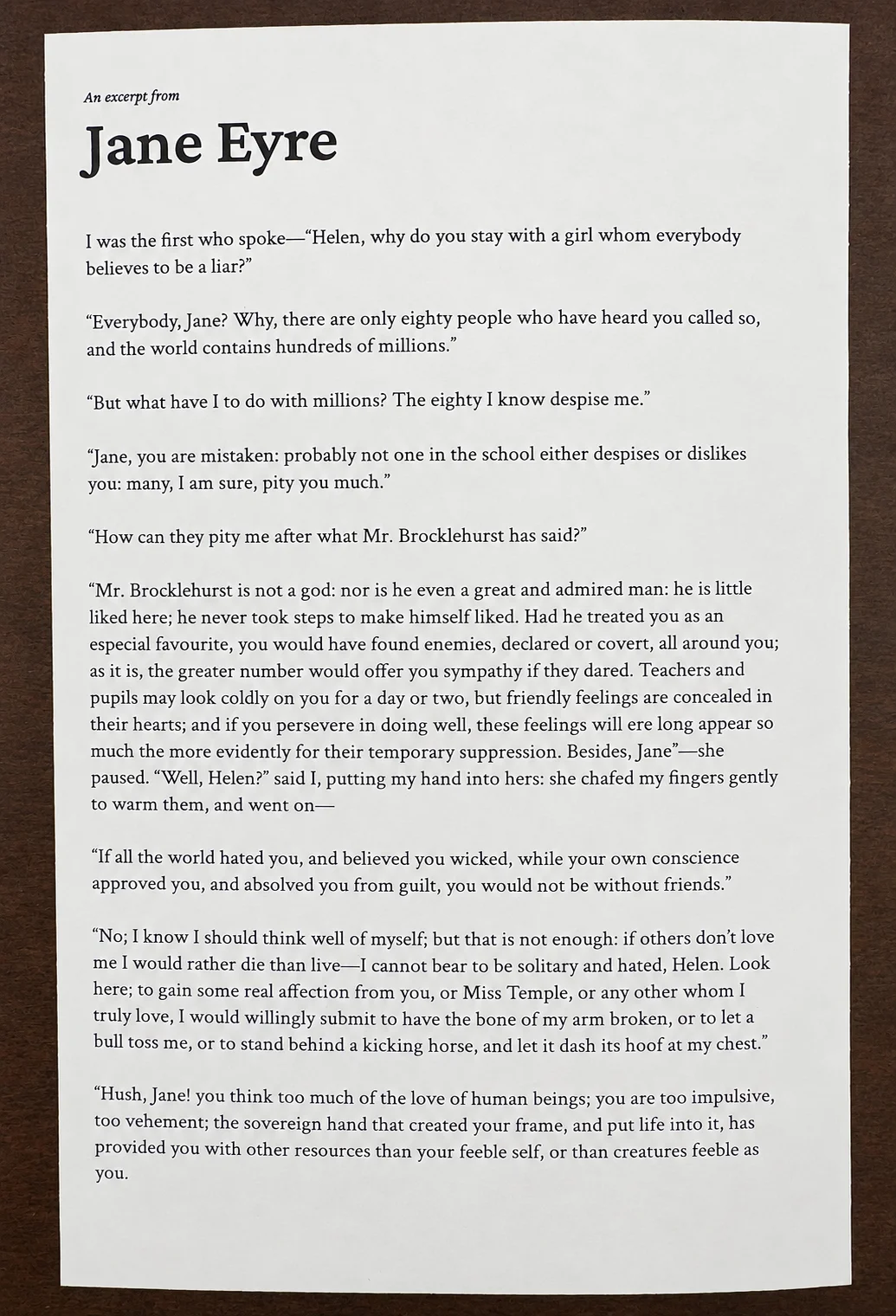 Full Jane Eyre excerpt page from the packet